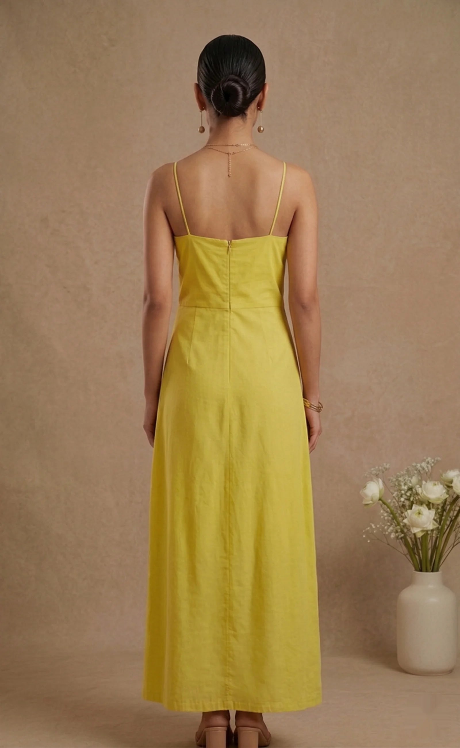 Stella - Yellow Hand-Embroidered Cotton Poplin Dress