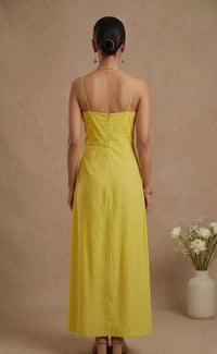 Stella - Yellow Hand-Embroidered Cotton Poplin Dress