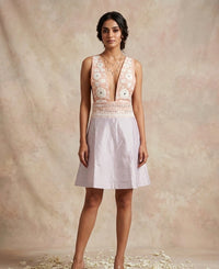 Solene - Champagne Pink Hand-Embroidered Chanderi Cotton Dress