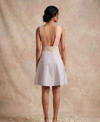 Solene - Champagne Pink Hand-Embroidered Chanderi Cotton Dress