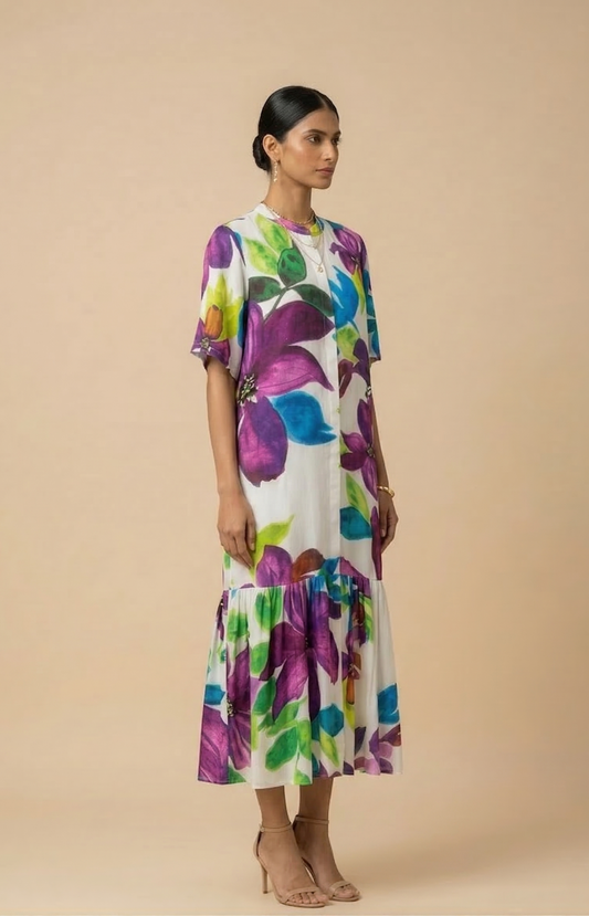 Calista — Embroidered Silk Shantoon Dress