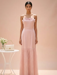 Aria - Blush Pink Hand-Embroidered Satin & Crushed Organza Dress