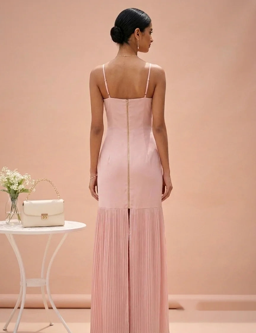 Aria - Blush Pink Hand-Embroidered Satin & Crushed Organza Dress