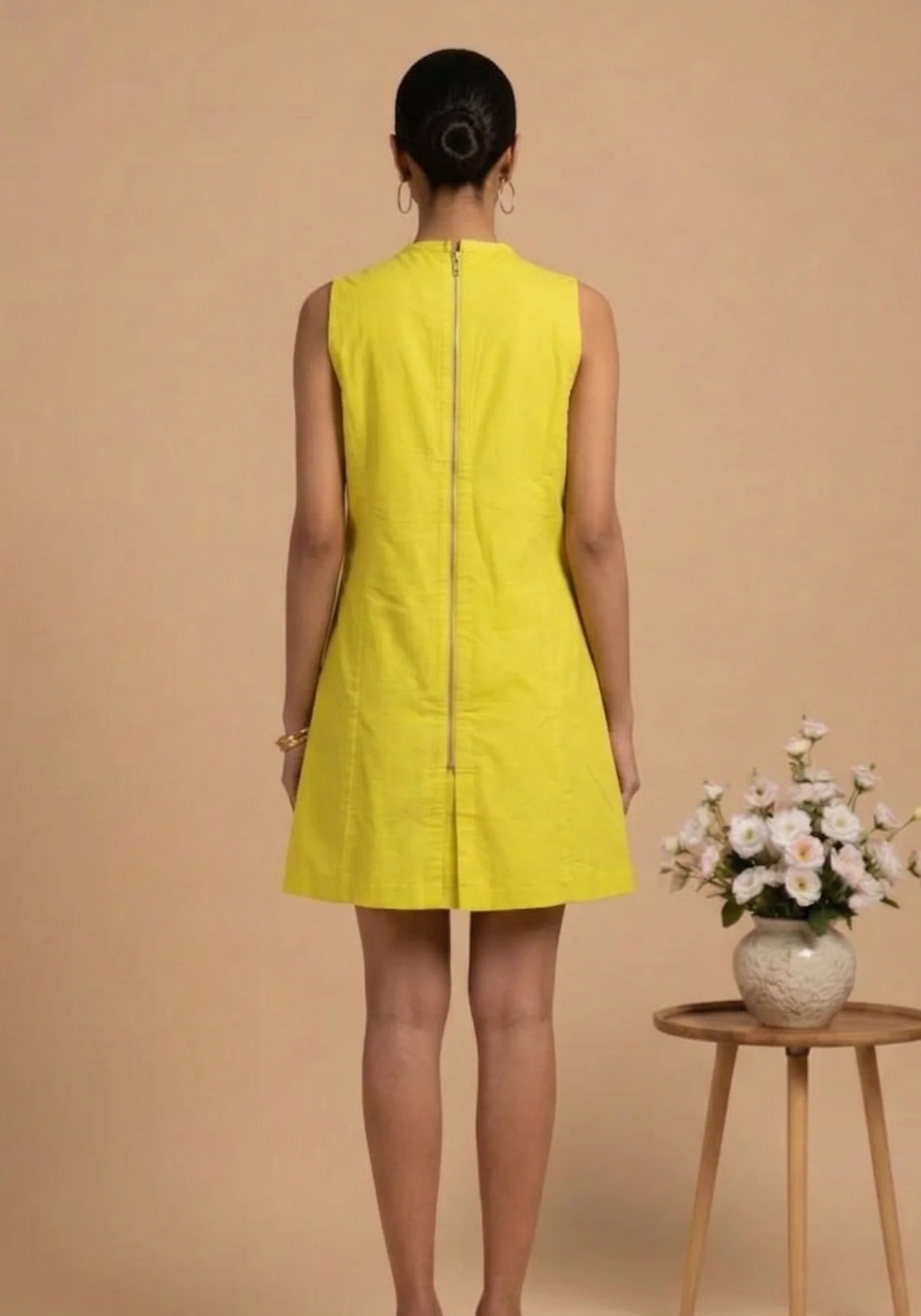 Lumina - Yellow Hand-Embroidered Floral Cotton Poplin Dress