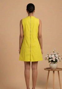 Lumina - Yellow Hand-Embroidered Floral Cotton Poplin Dress