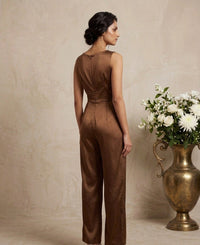 Vesper - Brown Tailored Imported Satin Jumpsuit