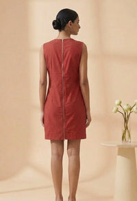 Viva - Red Hand-Embroidered Botanical Chanderi Cotton Mini Dress