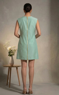 Elowen - Sage Green Embroidered Chanderi Cotton Mini Dress