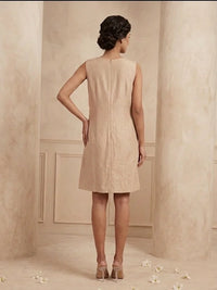 Fleur - Beige Hand-Embellished Floral Appliqué Chanderi Cotton Mini Dress