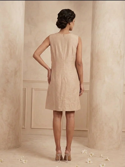 Fleur - Beige Hand-Embellished Floral Appliqué Chanderi Cotton Mini Dress