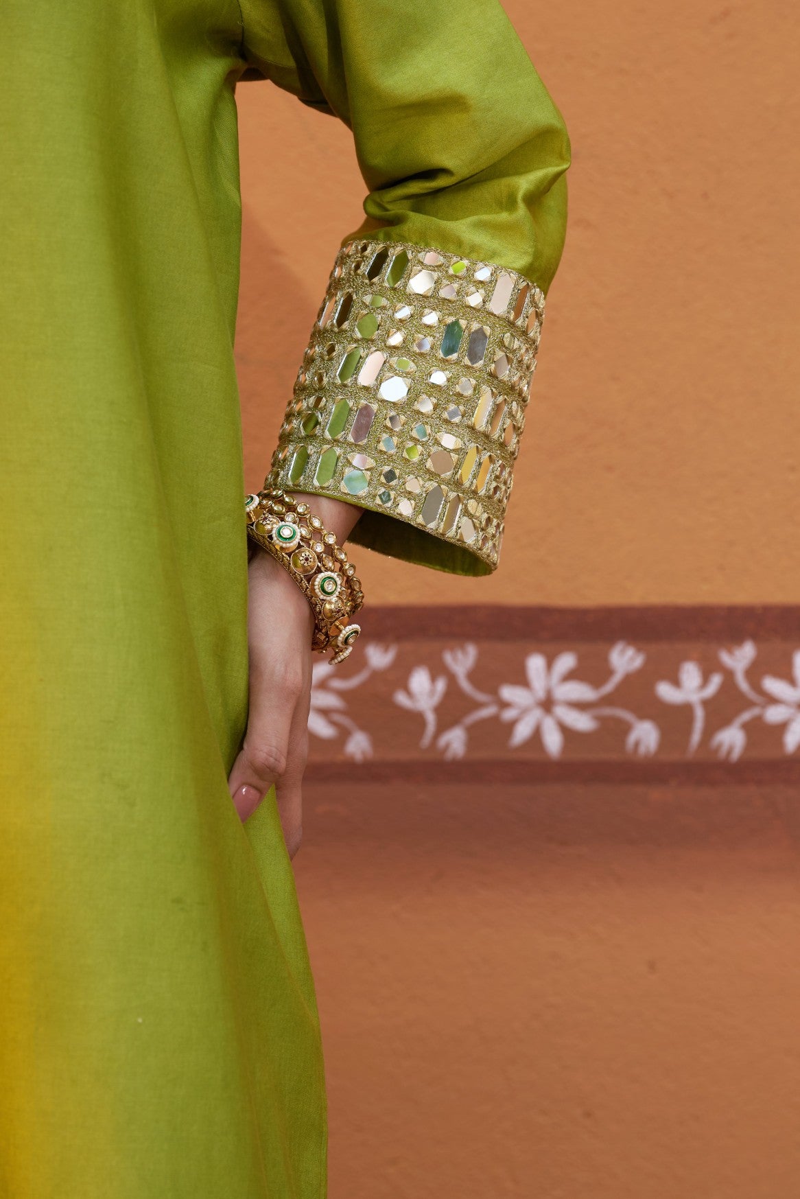 Dhani green mirror work kurta set image 1