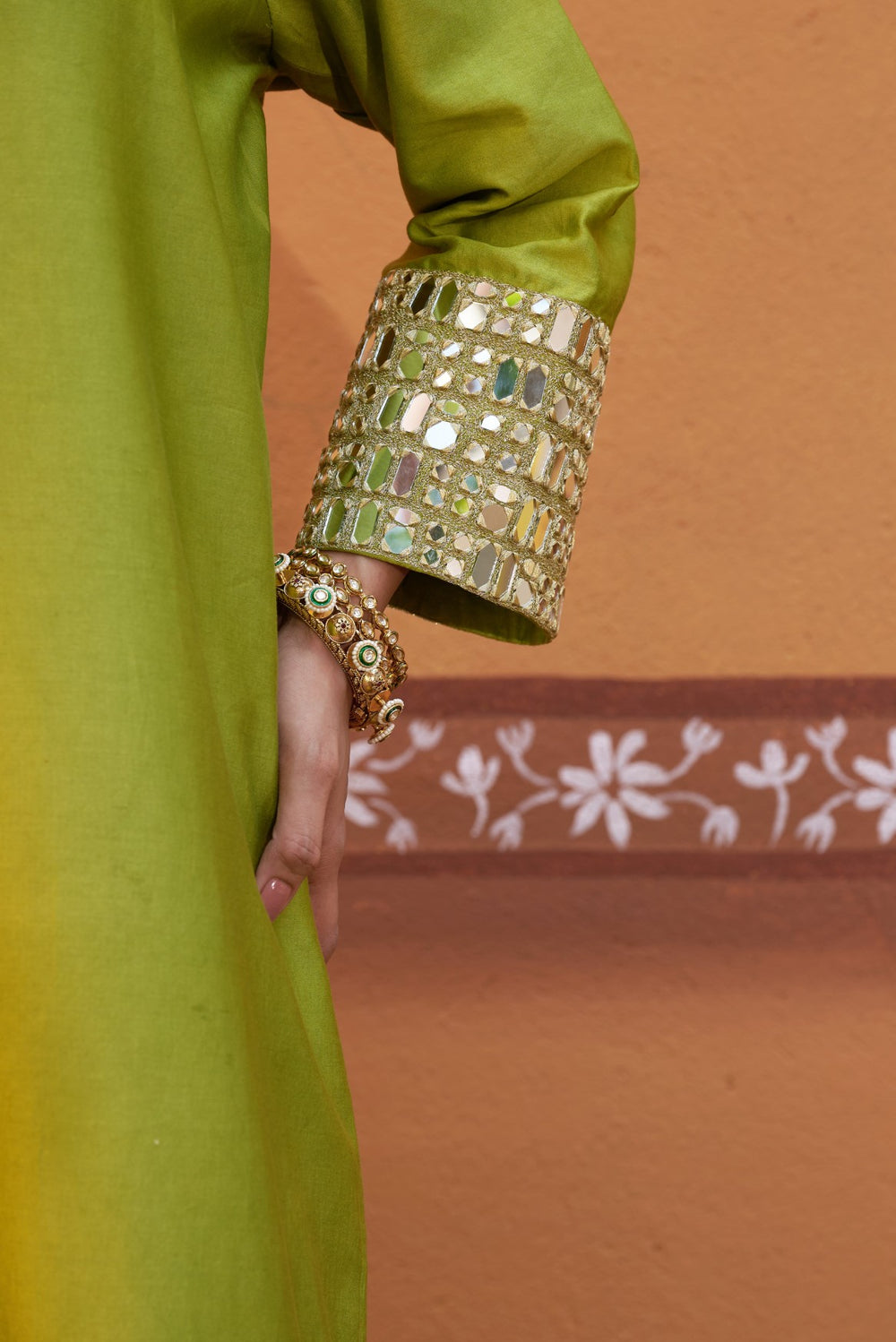 Dhani green mirror work kurta set image 1