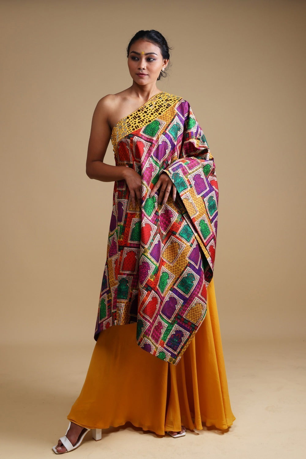 Actor Kishori Shahane (Kaku) in our Hand Embroidered Off Shoulder With Sharara image 1