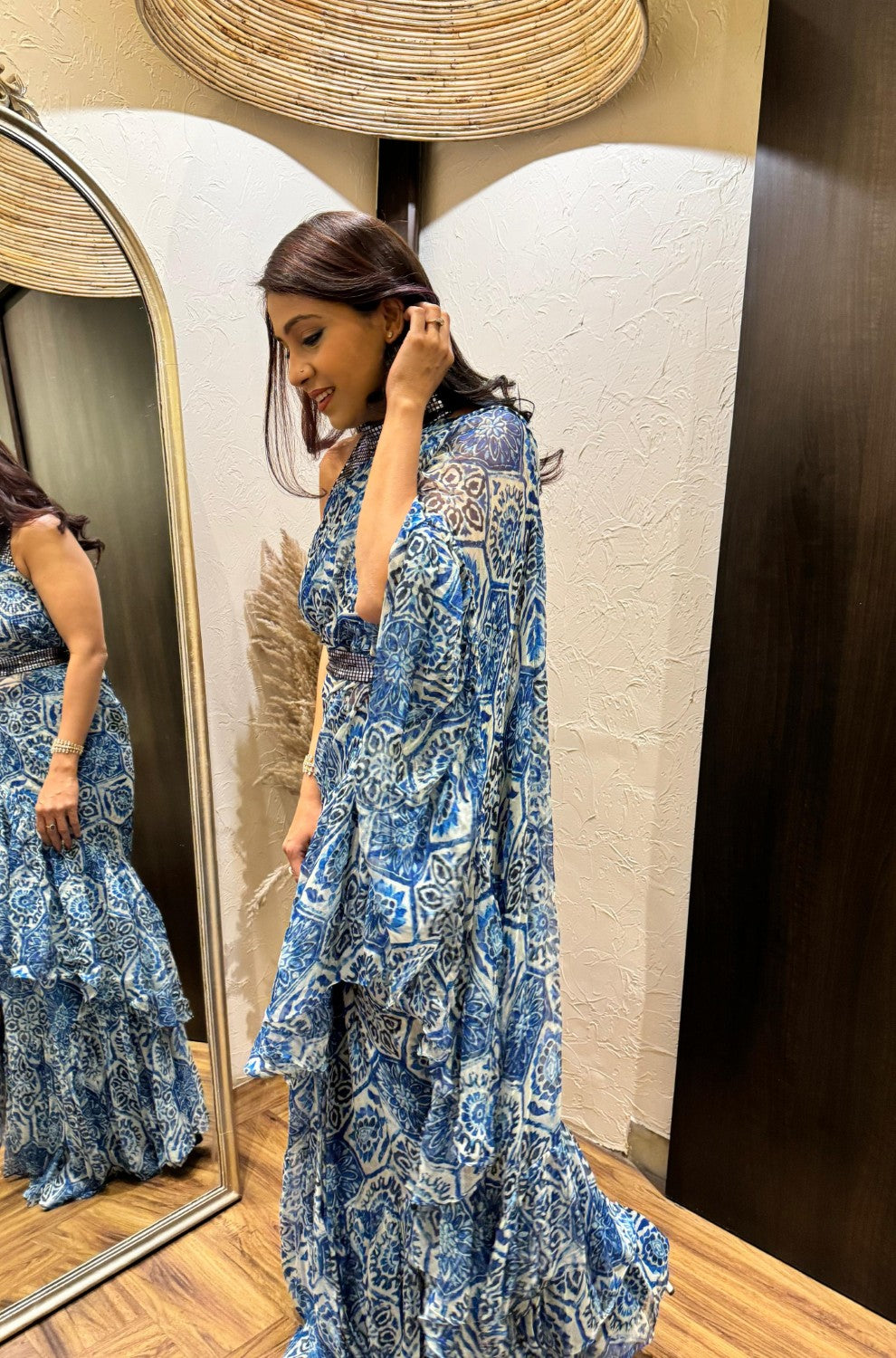 Influencer Shivangi Goel in Maya pre-draped ruffle saree image 2