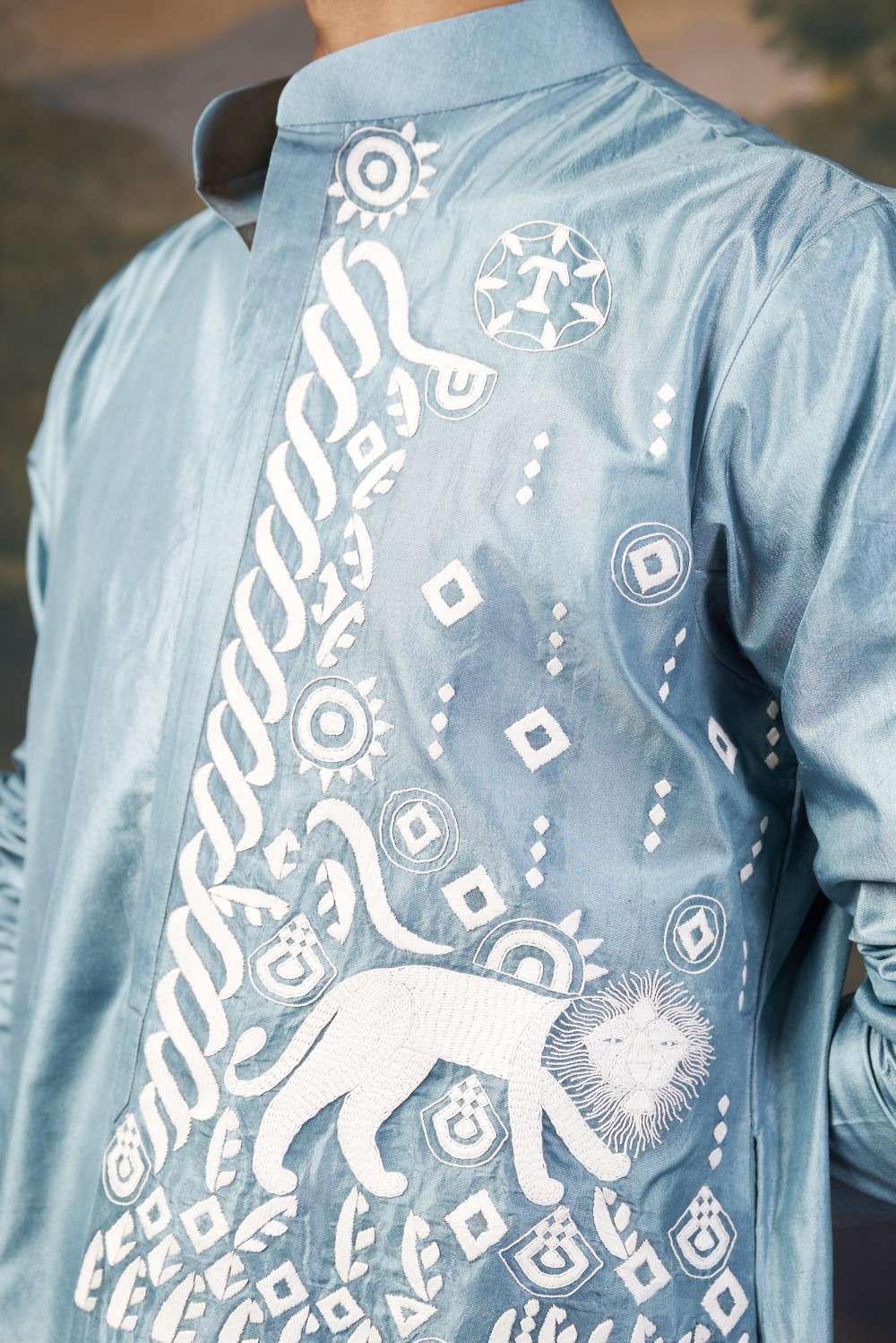 Hand-Embroidered Kurta with Pyjama image 5