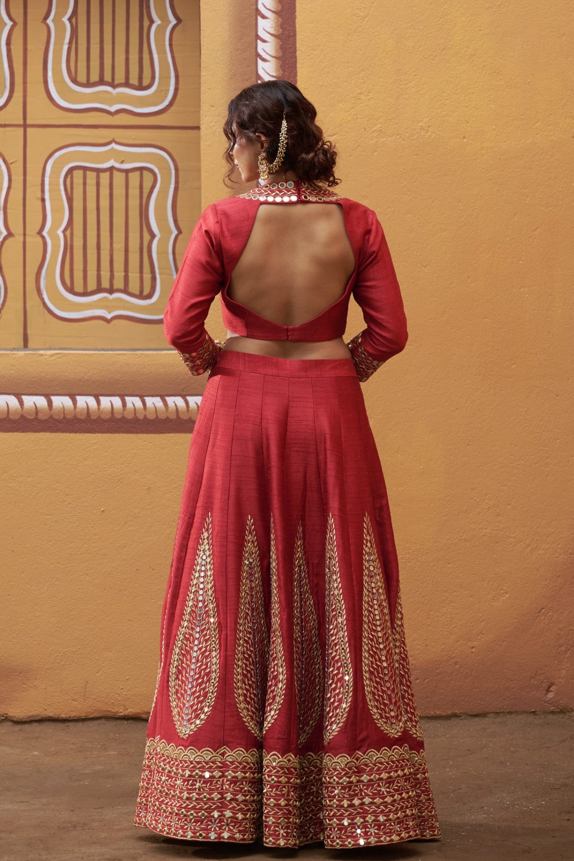 Kalidar red hand embroidered lehenga with blouse and dupatta image 2