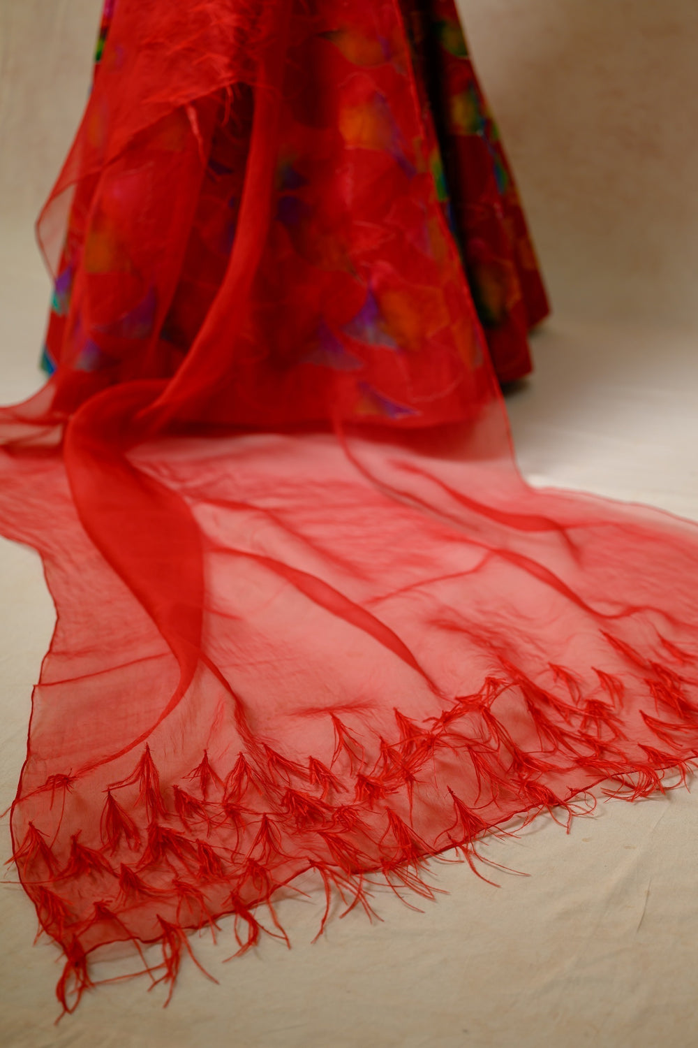 Hand Embroidred Lehenga With Drape Blouse And Feather Dupatta image 10