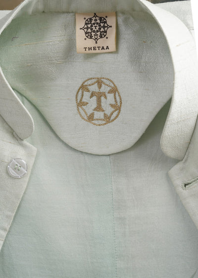 Hand embroidered Mint Green mirror work kurta pajama with Nehru jacket image 6