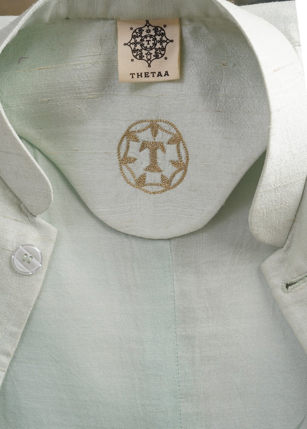 Hand embroidered Mint Green mirror work kurta pajama with Nehru jacket image 6