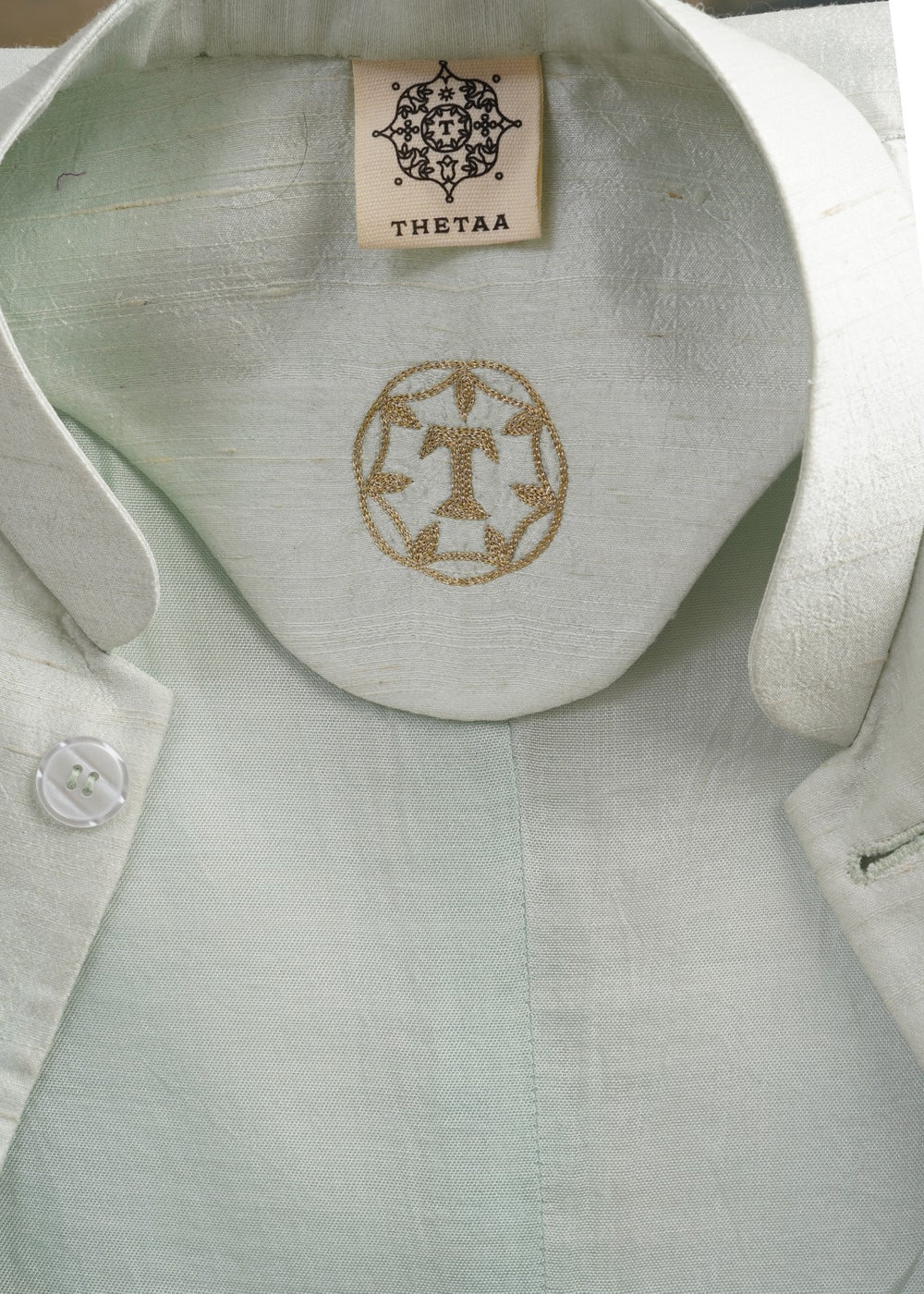 Hand embroidered Mint Green mirror work kurta pajama with Nehru jacket image 6