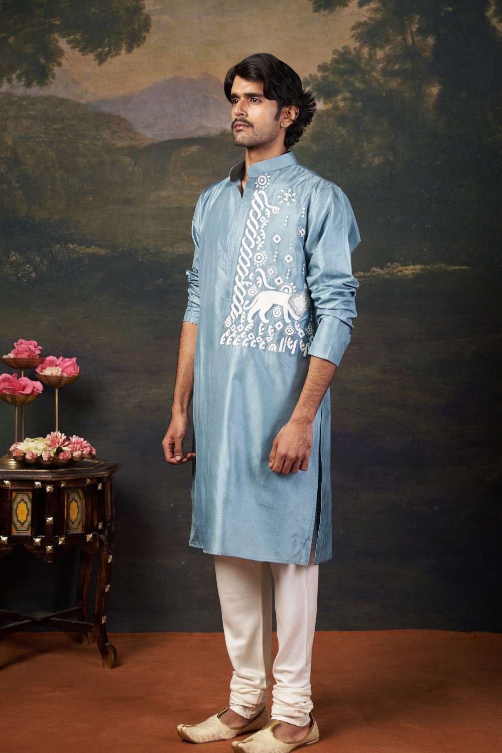 Hand-Embroidered Kurta with Pyjama image 2