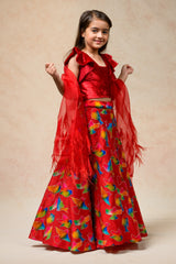Hand Embroidered Lehenga With Ruffle Blouse And Feather Dupatta image 1