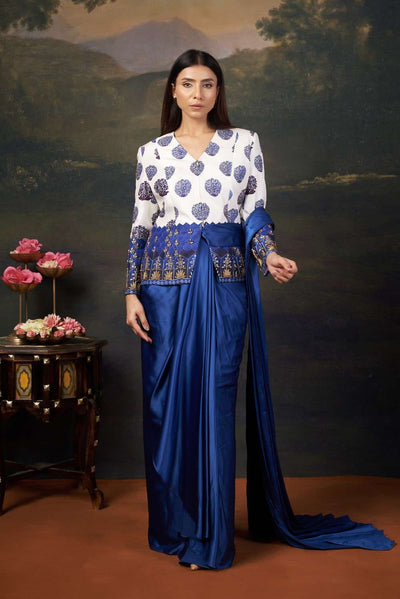 Celebrity Sapna Choudhary in Hand Embroidered Coat With Pre-Draped Saree image 4