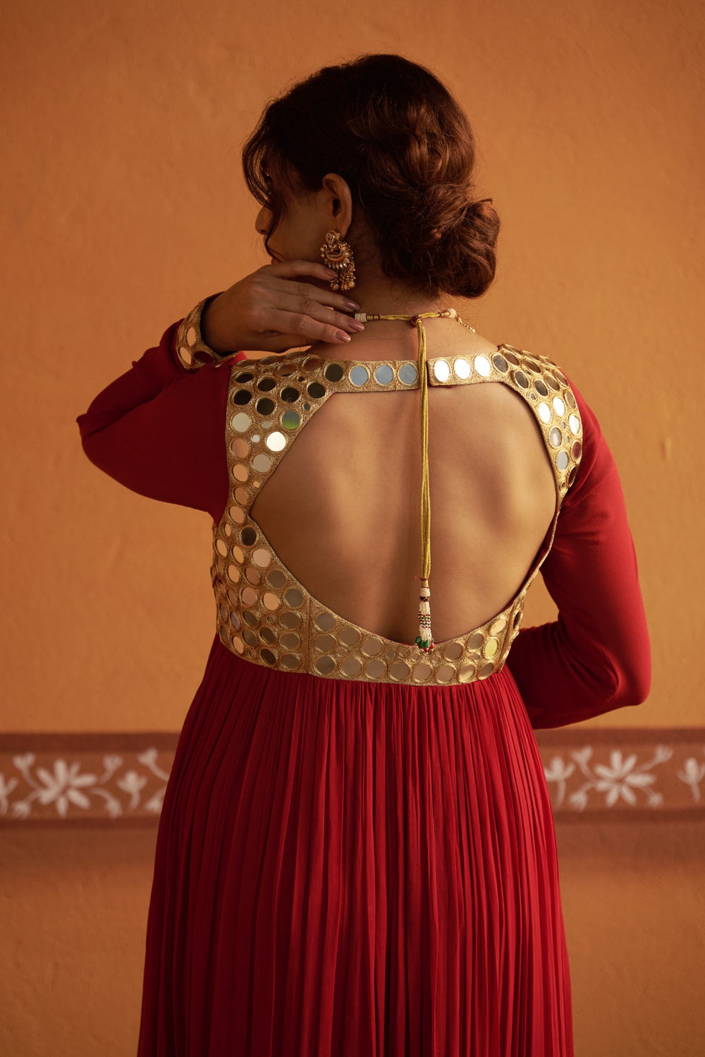 Hand-Embroidered Anarkali with twin dupatta image 4