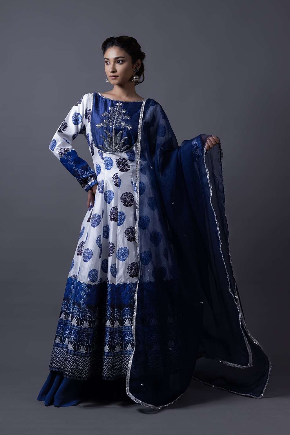 Neeli buti Hand Embroidered twinning set for Mom + Son image 3