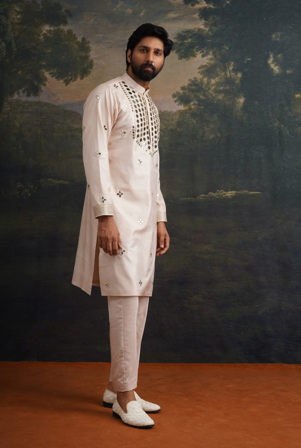 Golden sand Hand-Embellished Mirror Work Kurta Set image 5