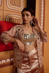 Mirror work Bustier with hand embroidered jacket and pants image 1