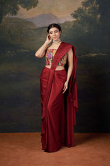 Stylish Strapless Hand-Embroidered Blouse with Pre-Draped Saree image 0