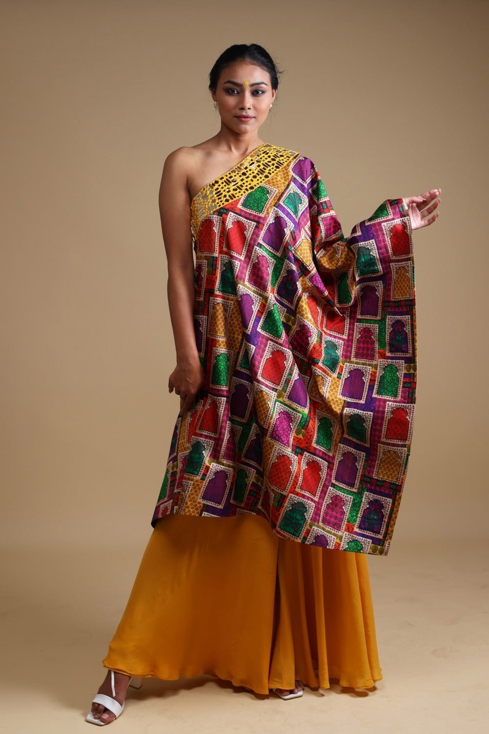 Actor Kishori Shahane (Kaku) in our Hand Embroidered Off Shoulder With Sharara image 3