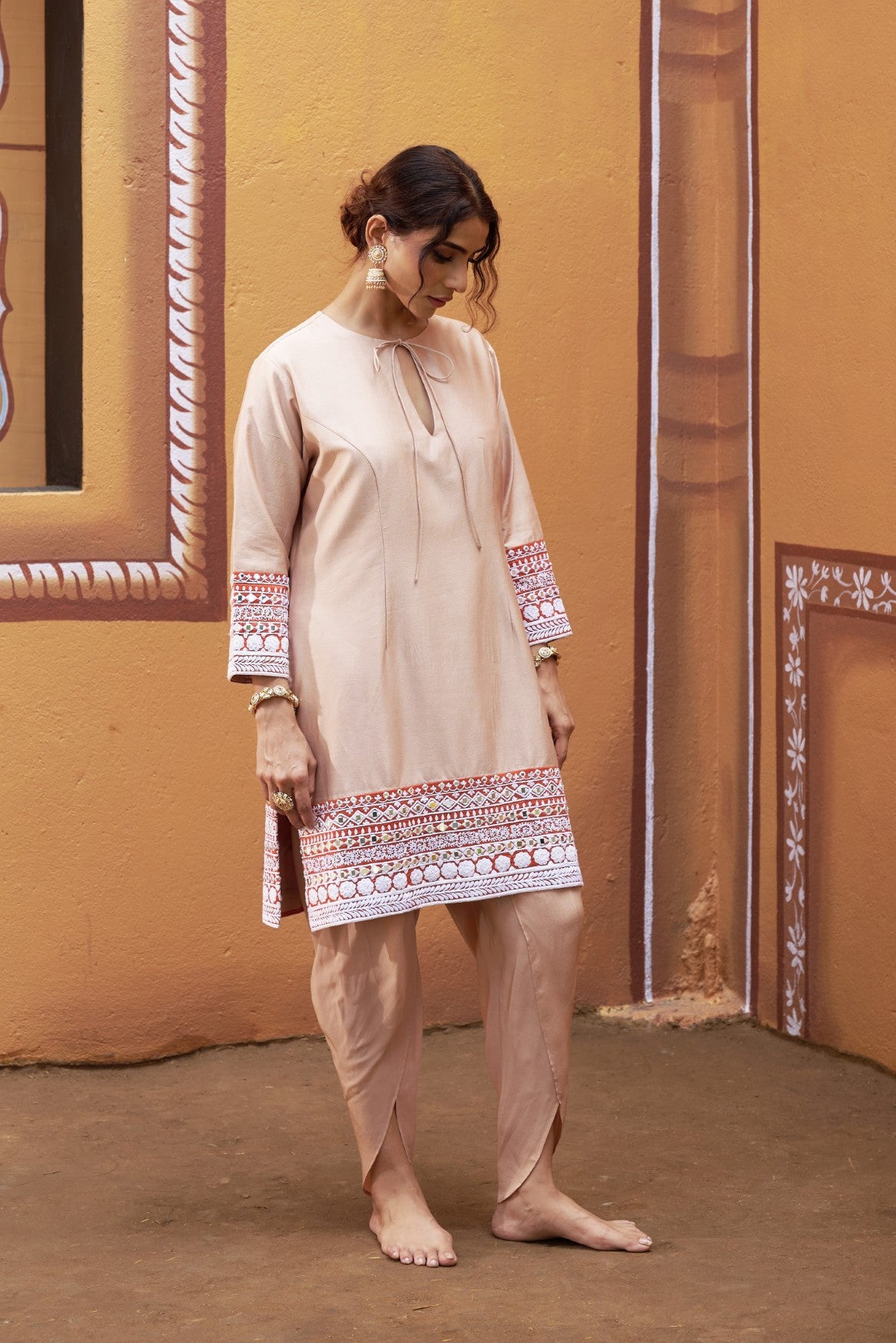 half and half beige kurta with tulip pants image 5