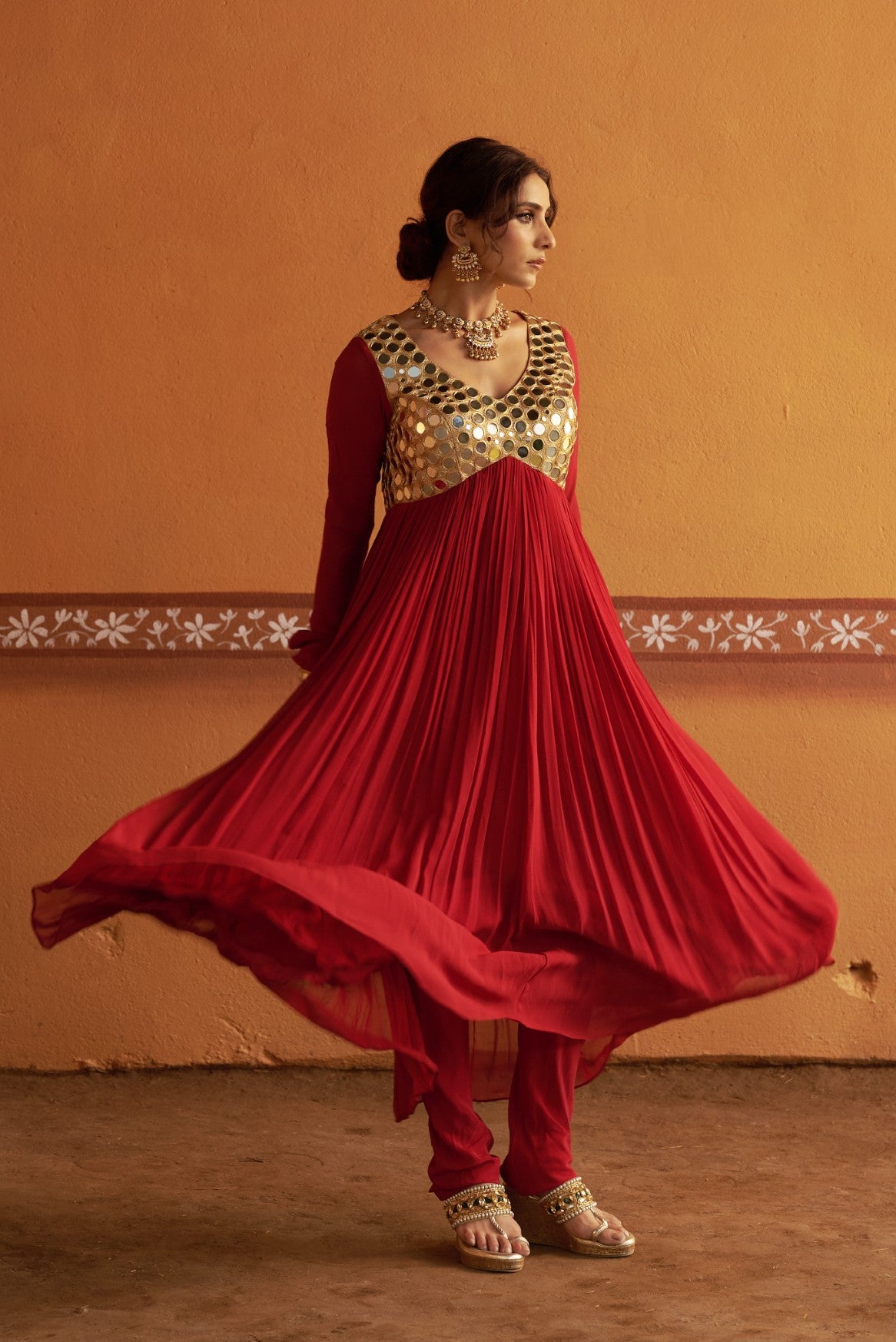 Hand-Embroidered Anarkali with twin dupatta image 6