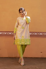 Half and half beige dhani kurta with tulip pants image 0