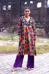 Hand-Embroidered Jharoka Print Kurta Set image 0