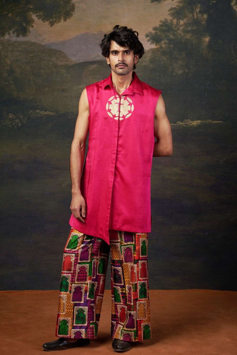 Hand-Embroidered Logo Kurta with Pyjama image 1