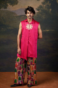 Hand-Embroidered Logo Kurta with Pyjama image 1