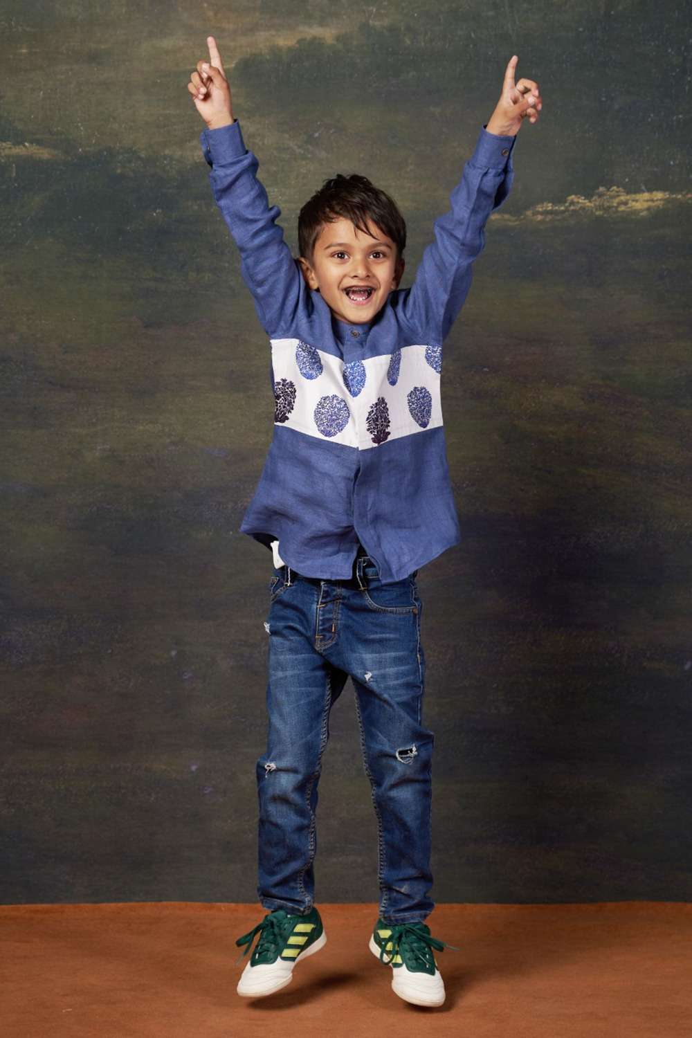 Blue Shirt with Buti Print Panel image 1