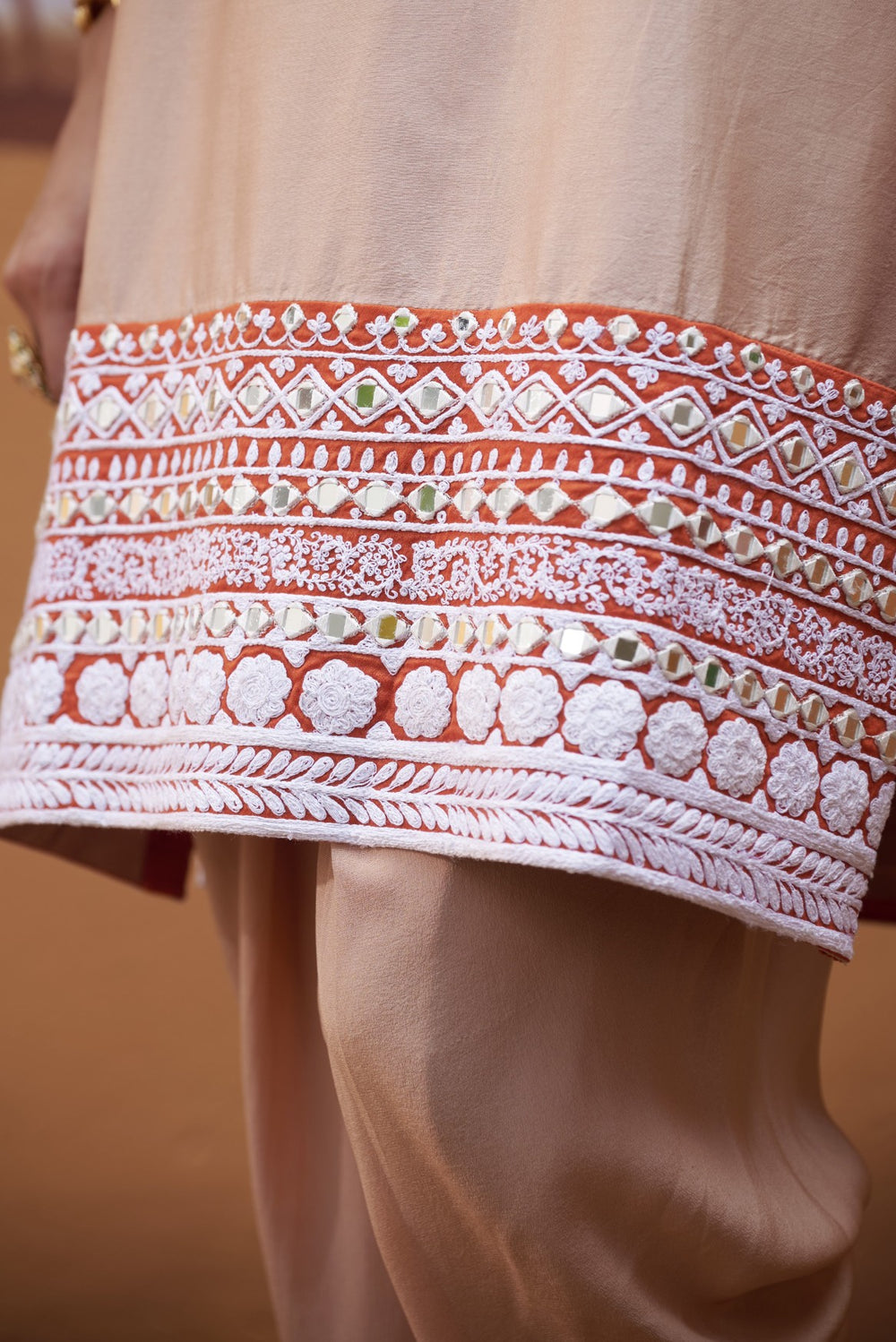 half and half beige kurta with tulip pants image 2