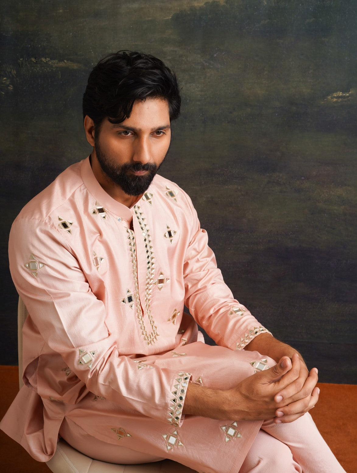 Rosewood overall hand embroidered mirror work kurta image 4