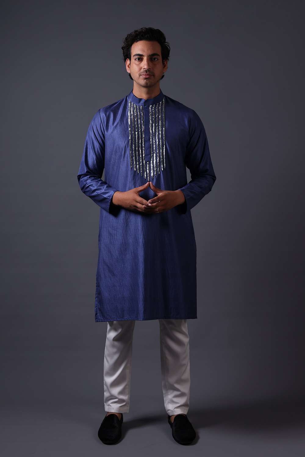 Neeli buti Hand Embroidered twinning set for Father + Daughter image 1