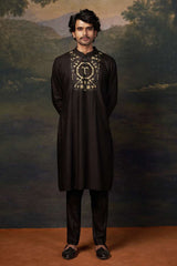 Hand-Embroidered Black Kurta Set image 0