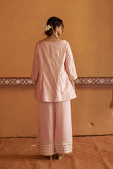 Pink short Logo kurta with broad pleated pants image 1