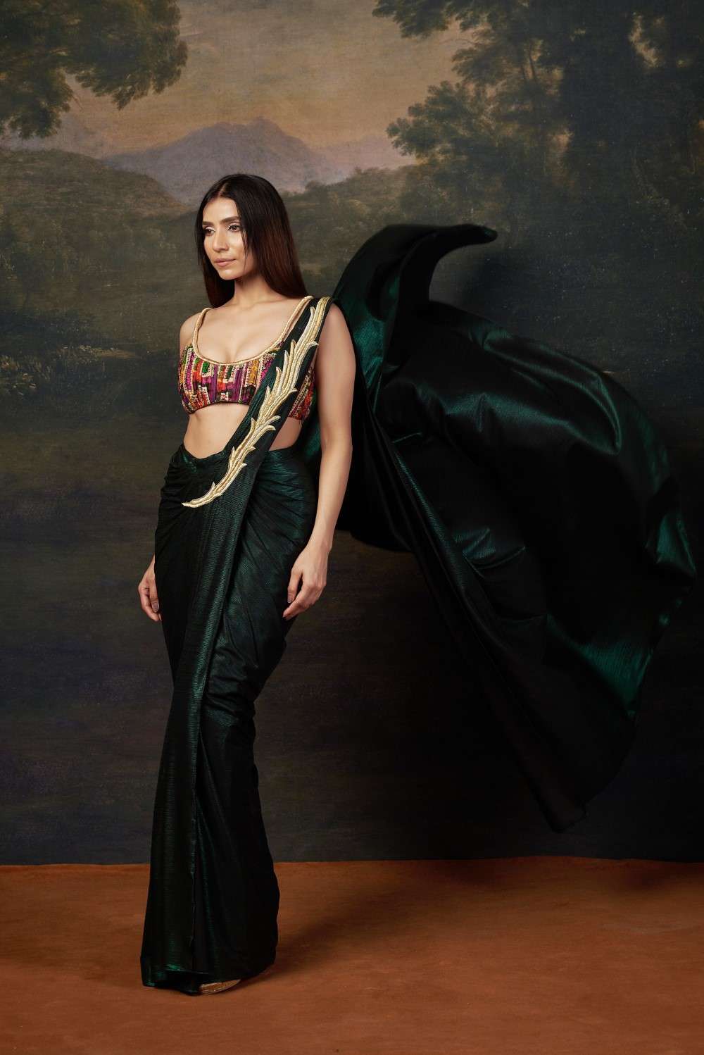 Influencer Gia in our Intricate Handwork Pre-Draped Saree image 4