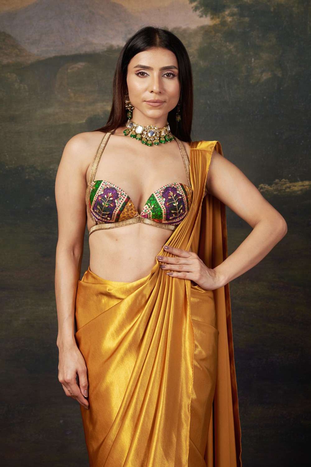 Liquid gold saree with Cleopatra blouse image 3