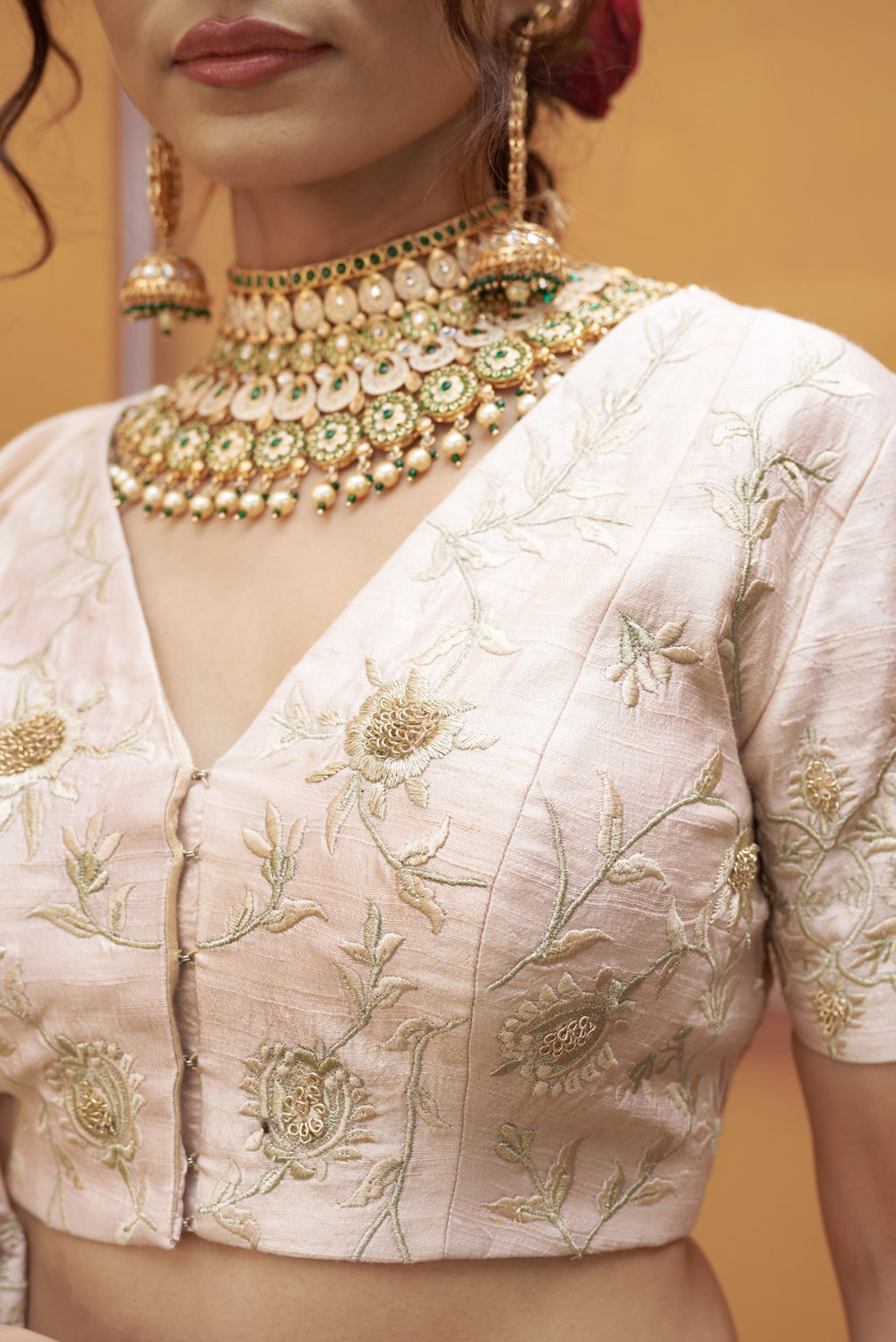 Ivory gold jaal work fully embroidered lehenga with blouse and dupatta image 2