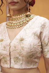 Ivory gold jaal work fully embroidered lehenga with blouse and dupatta image 2