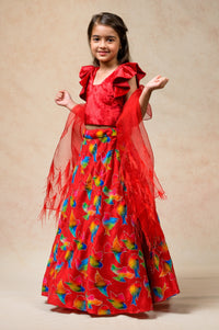 Hand Embroidered Lehenga With Ruffle Blouse And Feather Dupatta image 0
